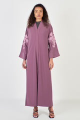 Plum Embroidered Floral Sleeve Abaya