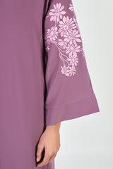 Plum Embroidered Floral Sleeve Abaya