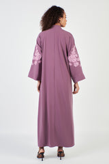 Plum Embroidered Floral Sleeve Abaya