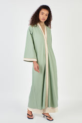 Green Linen Abaya with Trim