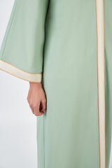 Green Linen Abaya with Trim