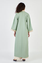 Green Linen Abaya with Trim