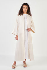 Embroidered Off-White Organza Open Abaya