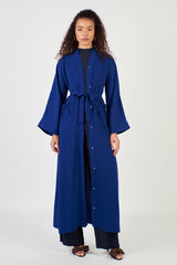 Royal Blue Pocket Open Abaya with Bow and Belt