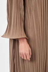 Bronze Pleated Abaya Dress with Ruffle Sleeve