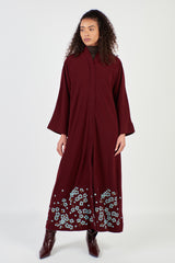 Embroidered Hemline Dark Red Abaya