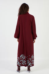 Embroidered Hemline Dark Red Abaya