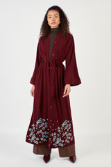 Embroidered Hemline Dark Red Abaya