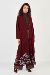 Embroidered Hemline Dark Red Open Abaya