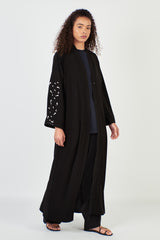 Black Pearl Open Abaya with Sleeve Slit 