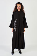 Embroidered Waist Black Abaya