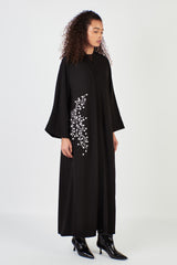 Embroidered Waist Black Abaya