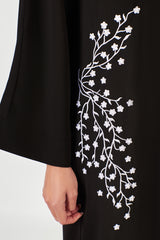 Embroidered Waist Black Abaya