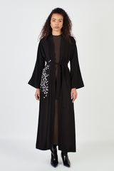 Embroidered Waist Black Abaya with Belt