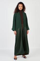 Emerald Green Plain Open Abaya Crepe Satin