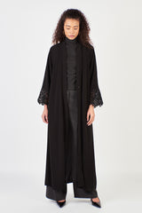 Embroidered Cuffs Black Open Abaya