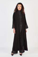 Embroidered Cuffs Black Open Abaya