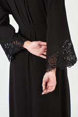 Embroidered Cuffs Black Abaya