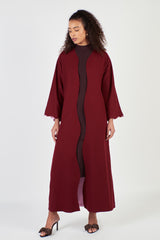 Reversible Linen Open Abaya Dark Red