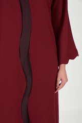 Reversible Linen Open Abaya Dark Red