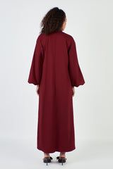 Reversible Linen Open Abaya Dark Red