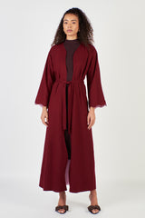 Reversible Linen Open Abaya Belt Dark Red