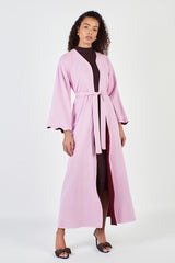 Reversible Linen Open Abaya Belt Pink